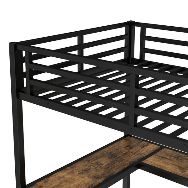 English Elm Metal Twin Xl Loft Bed with L Shaped Desk Wardrobe and Storage for Teens W1580S00065