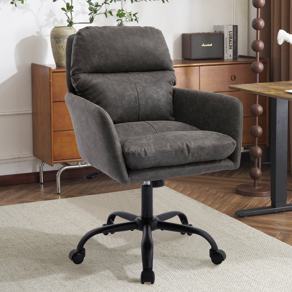 English Elm Artificial ergonomic PU leather office chair with high-density foam, stain-resistant, adjustable height support and modern minimalist design for home and workspace comfort Gray W2311P282363