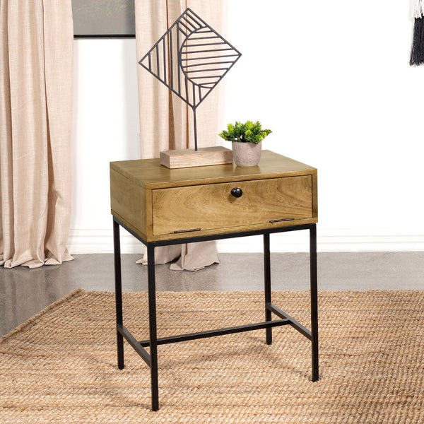 English Elm Wyrik Solid Mango Wood Drop-front End Table with Iron Base for Living Rooms B062P451780