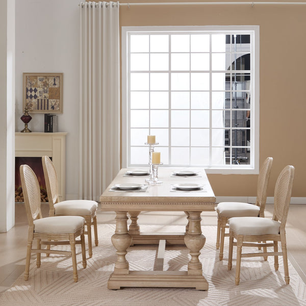 English Elm French Country Dining Chairs Set Of 2 - Upholstered Rattan Back, Stackable, Elegant For Any Space W3426P322684