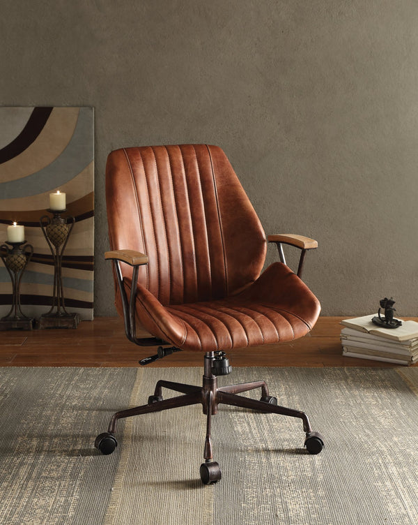 English Elm Brancaster Executive Cocoa Top Grain Leather Office Chair with Wooden Armrests, Pneumatic Lift and Casters B2726P254143
