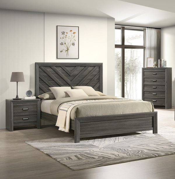English Elm 1pc Rustic Contemporary Chest with Five Drawers, Metal Pulls, Distressed Finish for Stylish Bedroom Storage Gray 33.82 L x 18.19 W x 51.37 H B011P368147