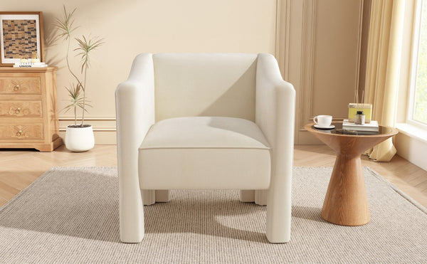 English Elm Modern Barrel Accent Chair Chenille Upholstered Wraparound Armchair for Any Room Beige N763P336531A