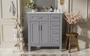 English Elm 30" Freestanding Bathroom Vanity Ceramic Sink Soft Close Cabinet Gray Wood Frame Grey N729P427118E