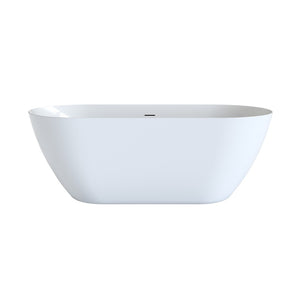 English Elm 63" Oval Freestanding Soaking Tub Solid Surface Resin Spa Bathtub Glossy White W1920P386239
