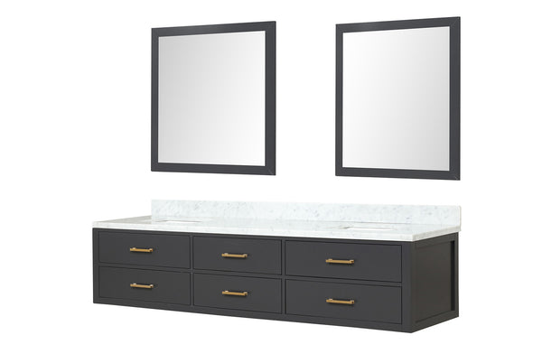 English Elm Black Double Bath Vanity 84 in W x 22 in D with Carrara Marble Top, Soft-Close Drawers & Dual 36" Mirrors B2731S01592