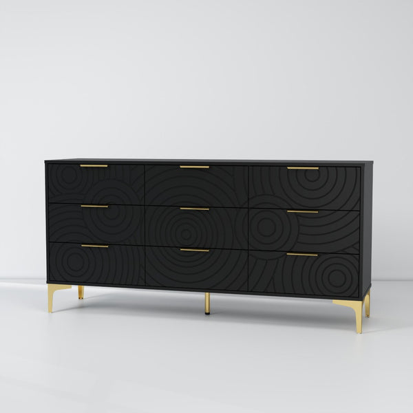 English Elm Modern Nine Drawer Wooden Dresser Wide Storage Chest for Bedroom or Entryway Black B2770P494672