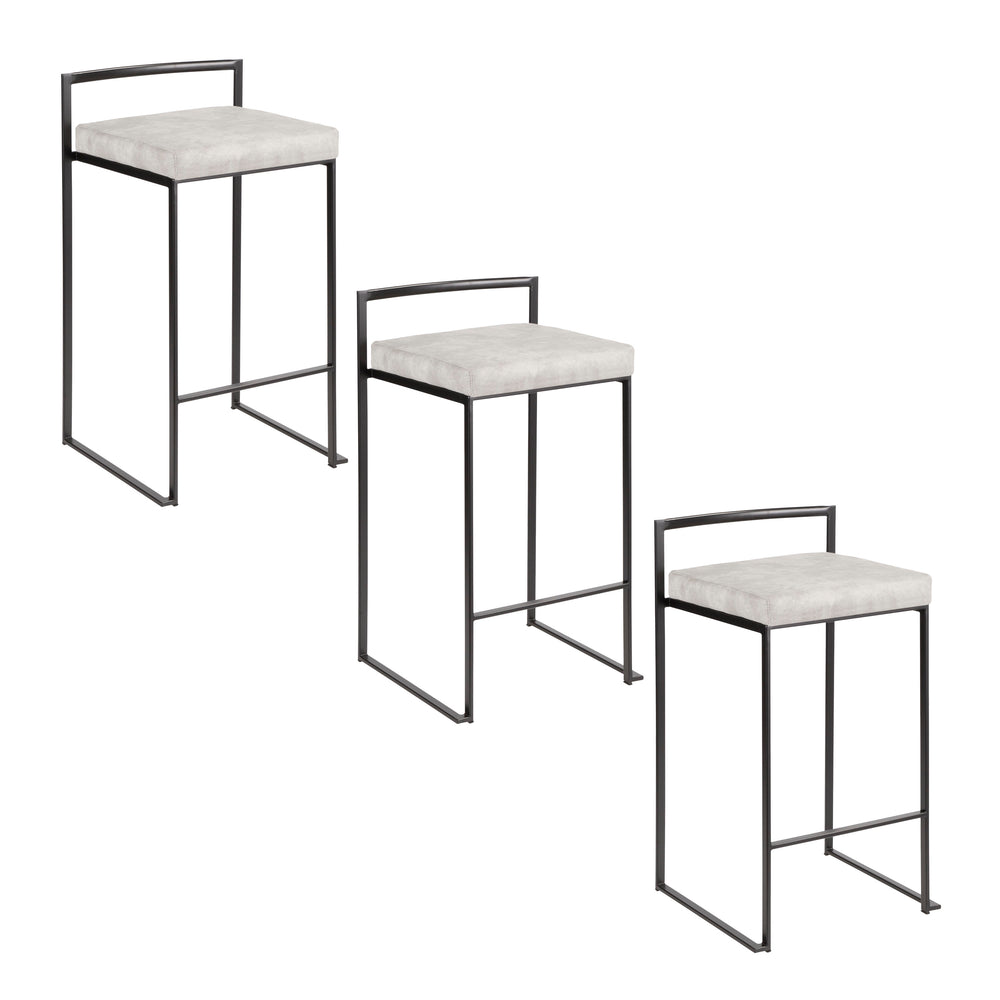 English Elm Fuji 26" Stackable Counter Stool Set Of 3 - Sleek Black Metal Frame With Cozy Light Grey Upholstery B202P221938