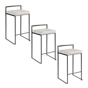 English Elm Fuji 26" Stackable Counter Stool Set Of 3 - Sleek Black Metal Frame With Cozy Light Grey Upholstery B202P221938