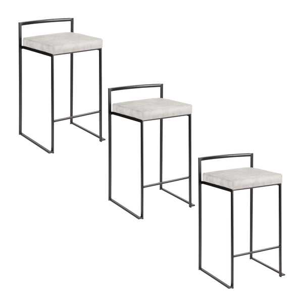 English Elm Fuji 26" Stackable Counter Stool Set Of 3 - Sleek Black Metal Frame With Cozy Light Grey Upholstery B202P221938