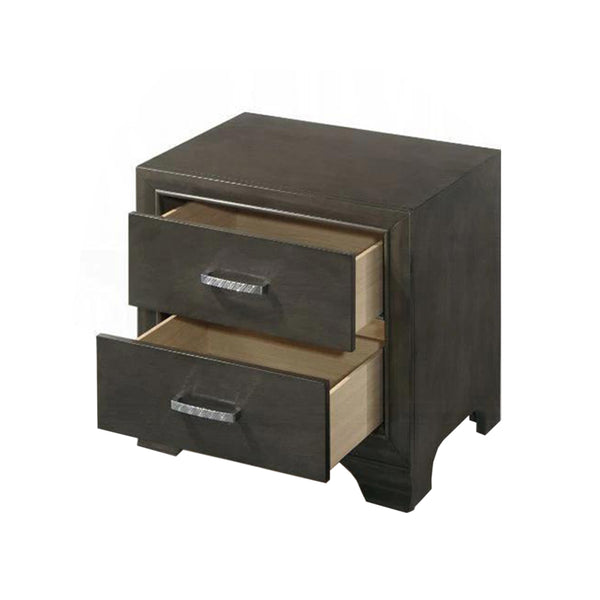 English Elm 2 Drawers Solid Wood Nightstand - Modern Gray Finish With Elegant Angled Design & Ample Storage Space B016P253437