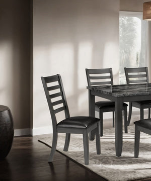English Elm Simple Classic 7pc Dining Set with Faux Marble Top and Leatherette Chairs for Stylish Gatherings Dark Gray 64 L x 40 W x 15 H B2741P348915