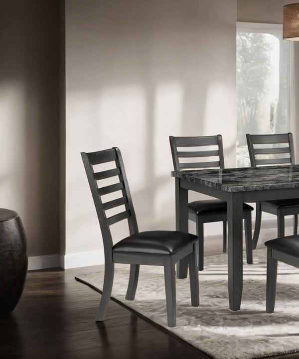 English Elm Simple Classic 7pc Dining Set with Faux Marble Top and Leatherette Chairs for Stylish Gatherings Dark Gray 64 L x 40 W x 15 H B2741P348915