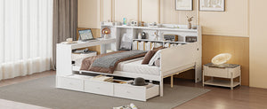 English Elm Full Size Wooden Daybed With Integrated Desk, Usb Ports, 3 Drawers & Modern White Finish N820S00018K