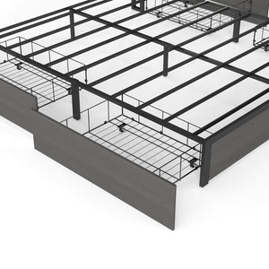 English Elm Queen Metal Platform Bed with Rgb Led Headboard Charging Station and Underbed Storage T3963P483012