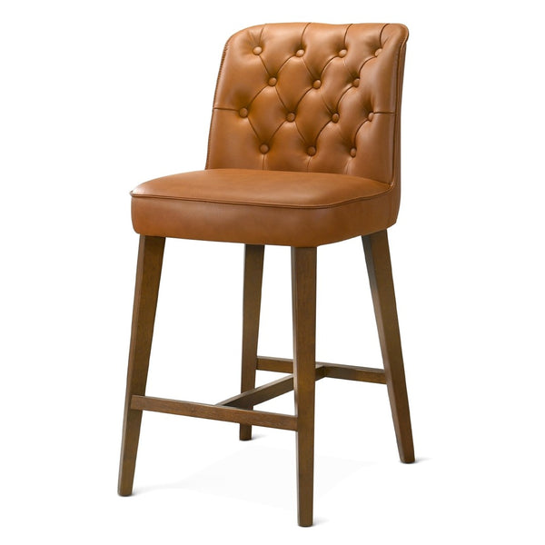 English Elm Peoria Button-tufted Vegan Leather Counter Stool with Walnut Legs for Kitchen Island B183P423279