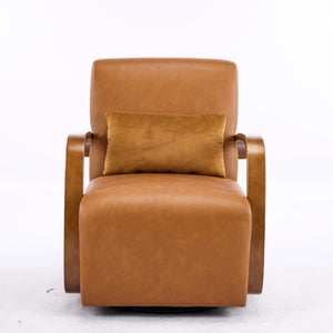 English Elm single-person ergonomic swivel leisure sofa chair in antique brown faux leather with casters and lumbar support W3248P354244