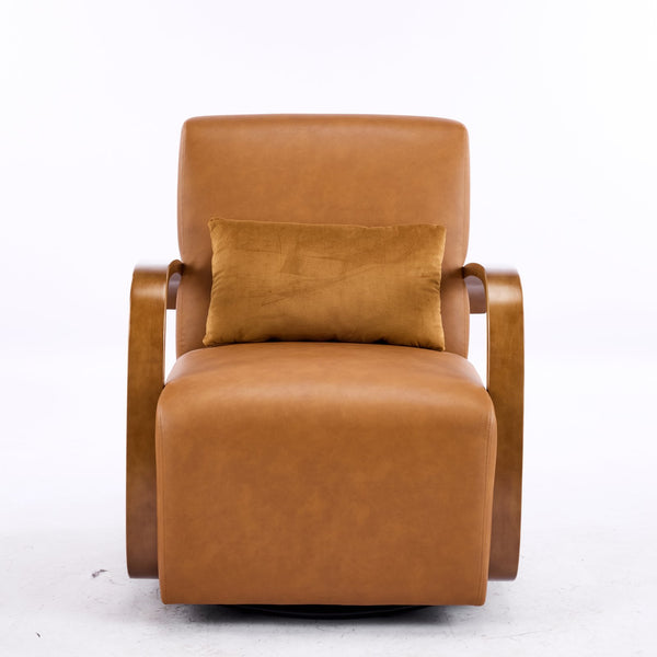 English Elm single-person ergonomic swivel leisure sofa chair in antique brown faux leather with casters and lumbar support W3248P354244