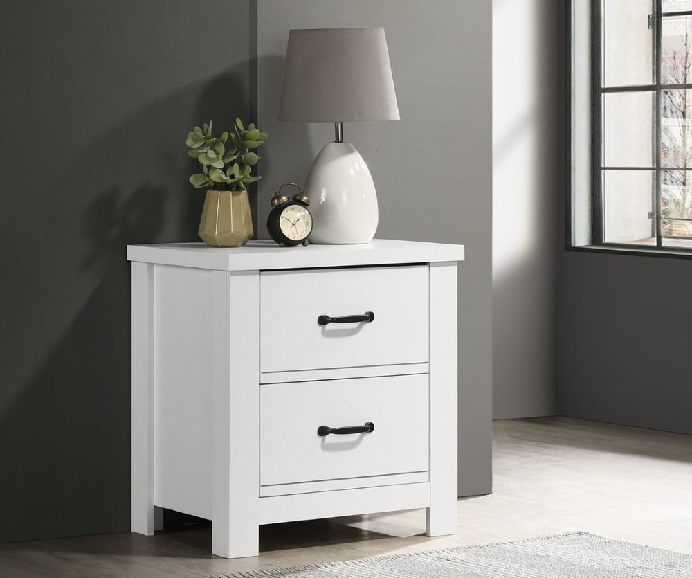 English Elm Cosmo Two Drawer White Nightstand Sleek Bedside Storage for Modern Minimalist Bedrooms B2749P413330