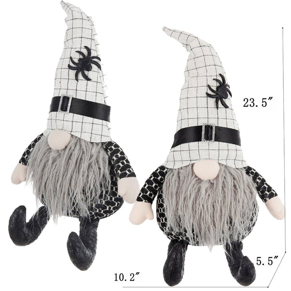 English Elm Set Of 2 Handcrafted Fabric Sitting Gnomes With White Spider Hat For Charming Halloween Decor W2078P237605-GIGA