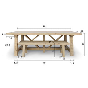 Lilys 98" Long Capri Dining Table With Crossed Legs Weathered Natural Pinewood 9010