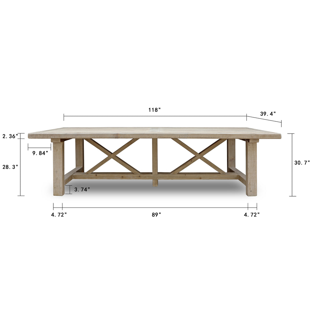 Lilys 118" Long Capri Dining Table With Crossed Legs Weathered Natural Pine 9010-L