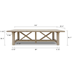 Lilys 118" Long Capri Dining Table With Crossed Legs Weathered Natural Pine 9010-L
