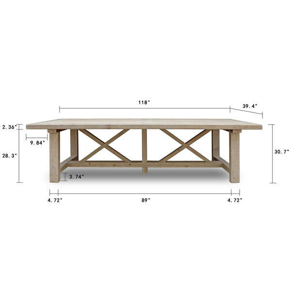 Lilys 118" Long Capri Dining Table With Crossed Legs Weathered Natural Pine 9010-L