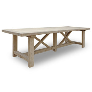 Lilys 118" Long Capri Dining Table With Crossed Legs Weathered Natural Pine 9010-L