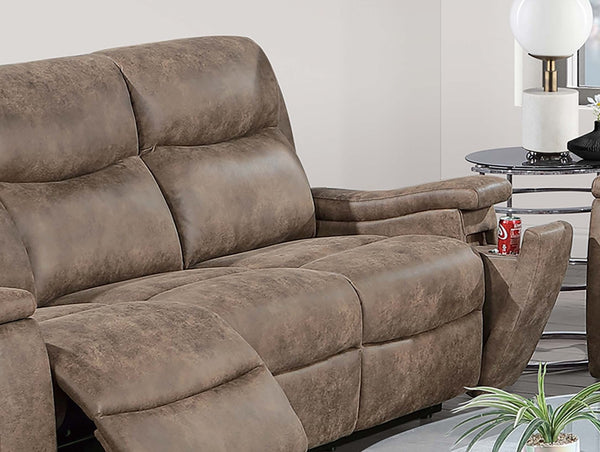 English Elm Modern Reclining Sofa with Plush Cushions Cup Holders Auburn Faux Leather Living Room B011P469518