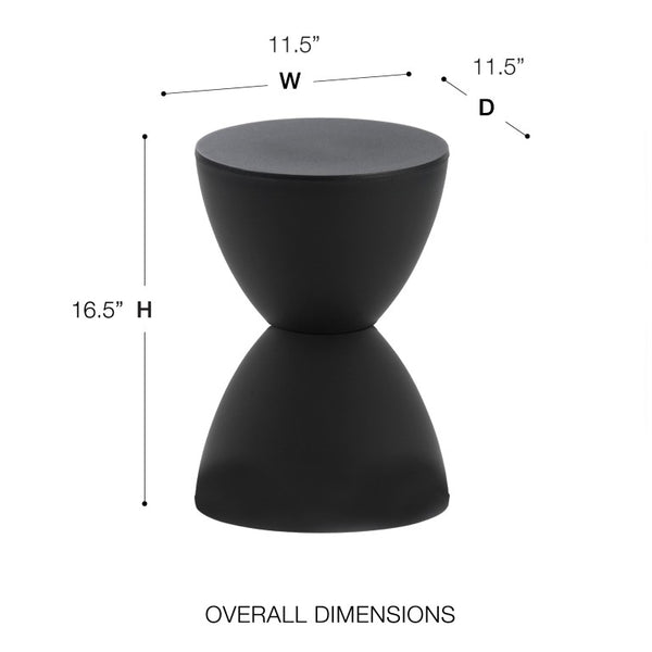 EuroStyle Sallie Outdoor Plastic Stool Sculptural Hourglass Design for Patio or Poolside Black 90101BLK