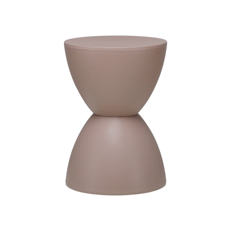 EuroStyle Sallie Outdoor Plastic Stool Sculptural Hourglass Design for Patio or Poolside Taupe 90101TPE
