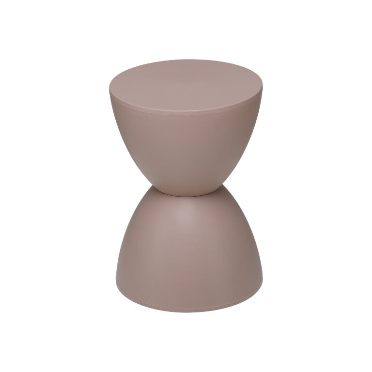 EuroStyle Sallie Outdoor Plastic Stool Sculptural Hourglass Design for Patio or Poolside Taupe 90101TPE