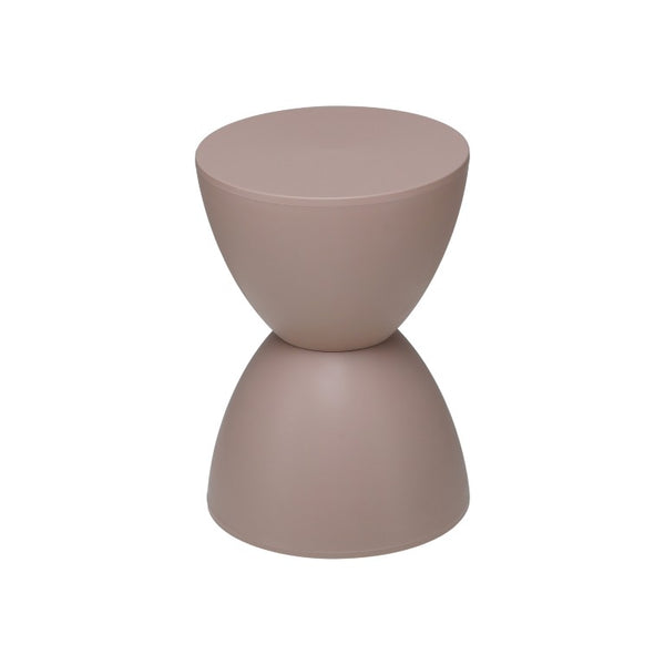 EuroStyle Sallie Outdoor Plastic Stool Sculptural Hourglass Design for Patio or Poolside Taupe 90101TPE