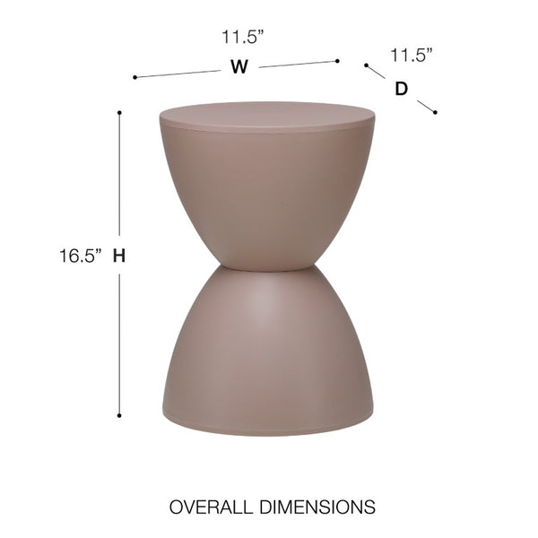 EuroStyle Sallie Outdoor Plastic Stool Sculptural Hourglass Design for Patio or Poolside Taupe 90101TPE