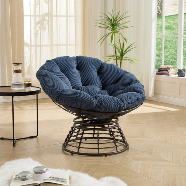 English Elm Comfortable Swivel Papasan Chair Pe Rattan Bowl Seat with Plush Corduroy Cushion W640P443554