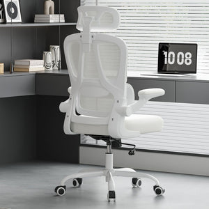 English Elm Ergonomic Mesh High Back Desk Chair with Lumbar Support Flip up Arms and Headrest Beige,White T3623P434269