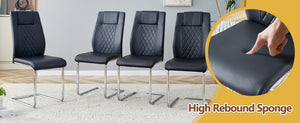 English Elm Table and Chair Set Tempered Glass Top Seats Eight with Pu Leather Dining Chairs Black,Silver,Transparent W1151S04549