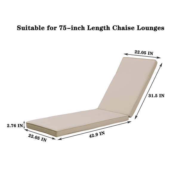 English Elm 2PCS 75" Chaise Lounge Cushion Set Khaki - Removable Zipper Covers, Straps, Sponge Fill Comfort W41940699
