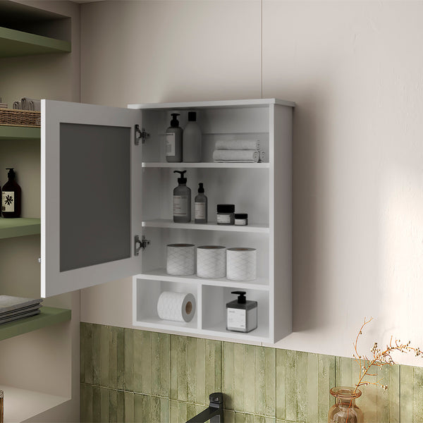 English Elm Poston Medicine Cabinet with Integrated Mirror, Wall-Mount, One Door, 3 Internal + 2 External Shelves Organized Storage for Bathroom B128P237156