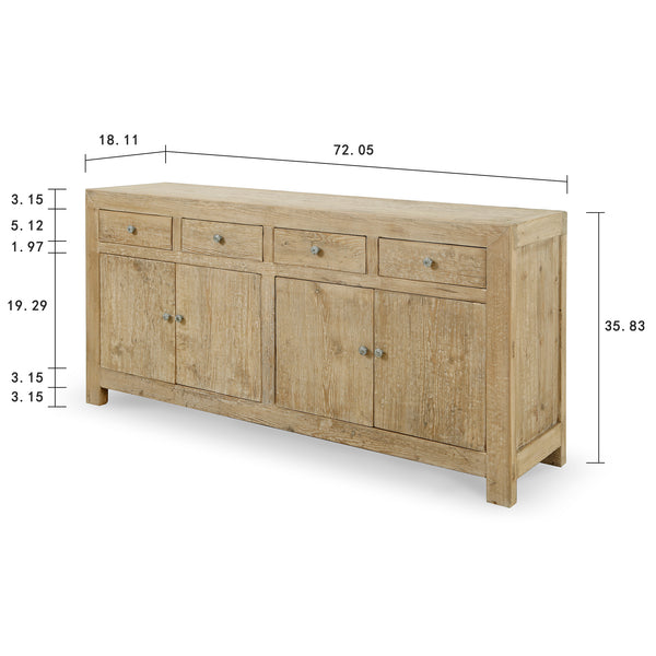 Lilys Capri 4 Drawers Buffet Weathered Natural Pinewood 9013-NA