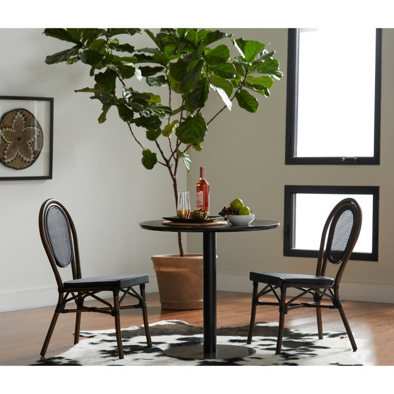 EuroStyle Paras Square Bistro Table Steel Base Melamine Top for Cafe or Small Dining Room Black 90134-BLK