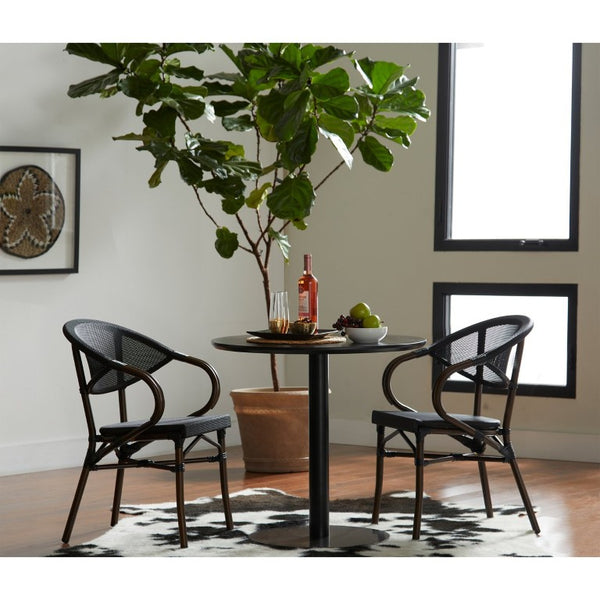 EuroStyle Paras Square Bistro Table Steel Base Melamine Top for Cafe or Small Dining Room Black 90134-BLK