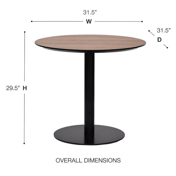 EuroStyle Paras Square Bistro Table Steel Base Melamine Top for Cafe or Small Dining Room Walnut/Black 90134-WAL