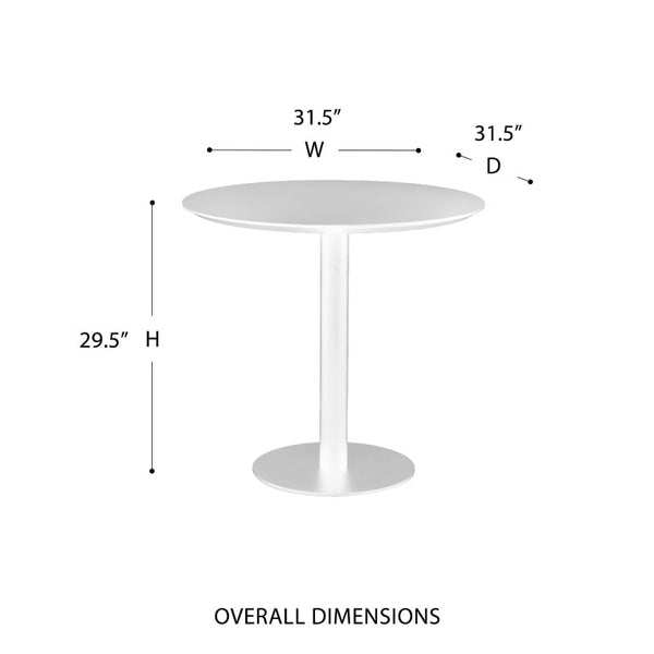 EuroStyle Paras Square Bistro Table Steel Base Melamine Top for Cafe or Small Dining Room White 90134-WHT