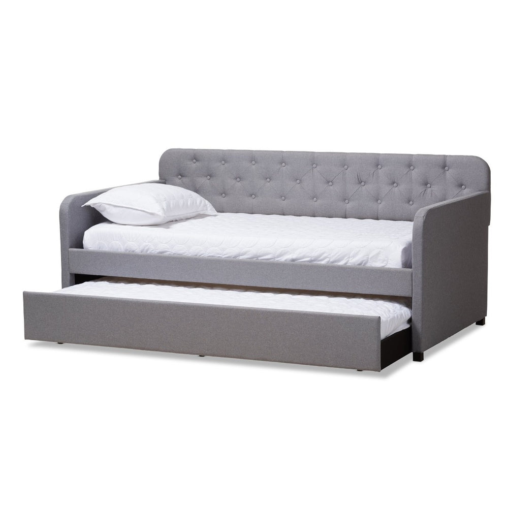 Baxton Studio Baxton Studio Camelia Modern Daybed with Pull-Out Trundle - Stylish Sofa Bed for Small Spaces Grey Camelia-Light Grey-Daybed