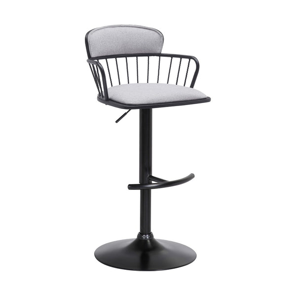 English Elm Nash Swivel Adjustable Barstool Padded Gray Seat Black Wood Metal Kitchen Island B2736P464842