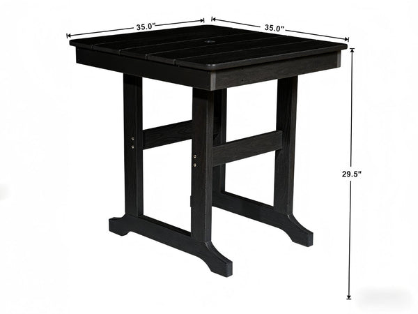 English Elm Modern Hdpe Outdoor Dining Table Wood Grain Aluminum Frame Umbrella Hole Patio Black W3805P389564