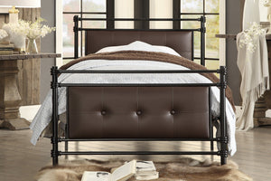 English Elm 1pc Twin Platform Bed Jayla Collection Black Metal Frame with Brown Faux Leather Button-Tufted Headboard Footboard 40.25"x77.75" B011P364408