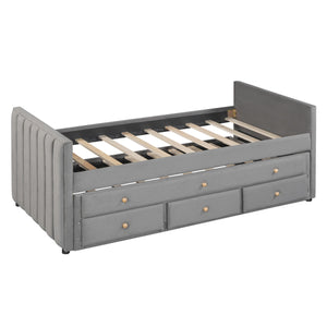English Elm Twin Upholstered Daybed with Pull-Out Trundle and 3 Drawers, Velvet Finish, Solid Frame, Slat Kit Included Gray SF000147AAE
